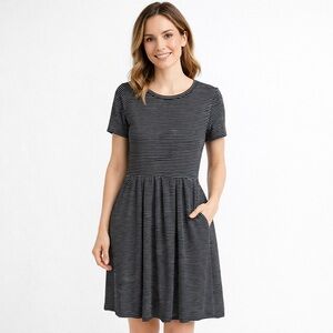 NWT Lularoe Amelia Dress Black White Stripe With Pockets Dressy Casual Stretch